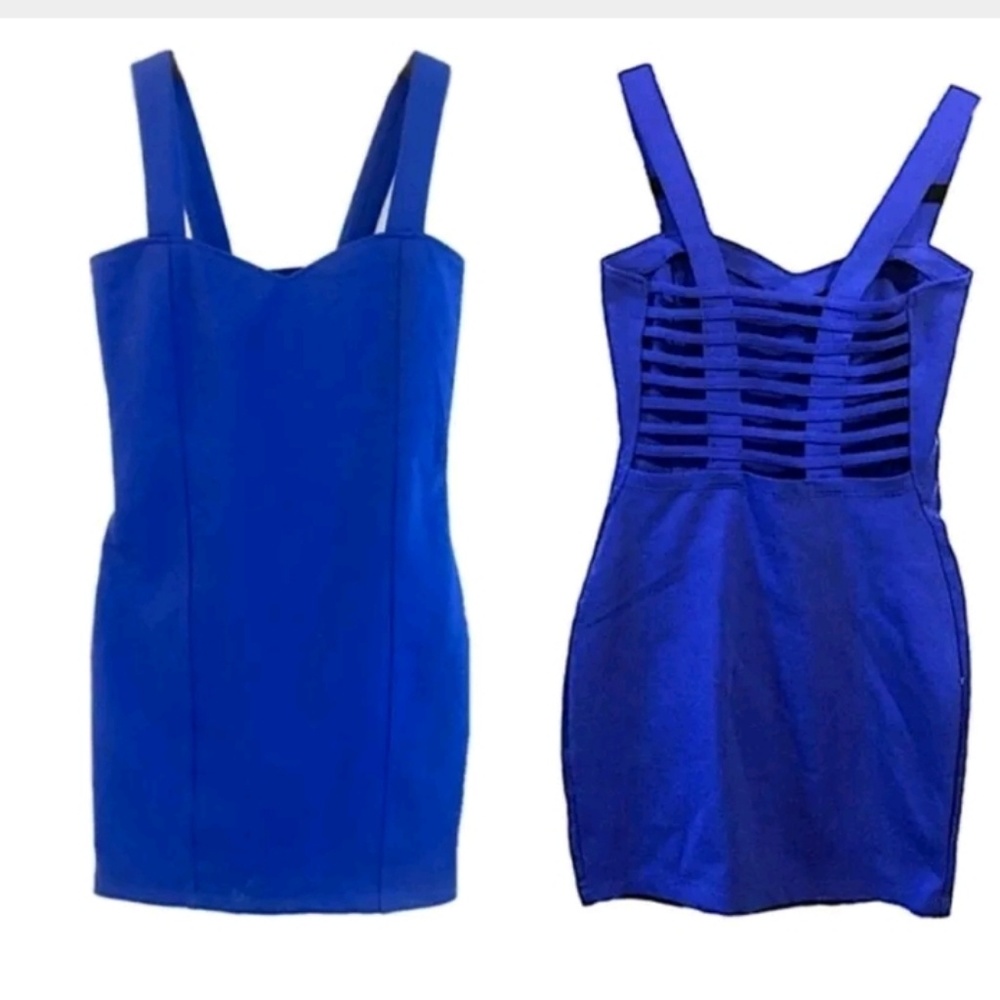 Women Zinga Royal Blue Bodycon Caged Back Short Dress Sweetheart Neck Size L